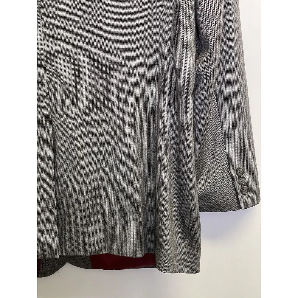 Alan Flusser Men's Blazer 44L Sport Coat Jacket Gray Herringbone Wool/Silk Blend